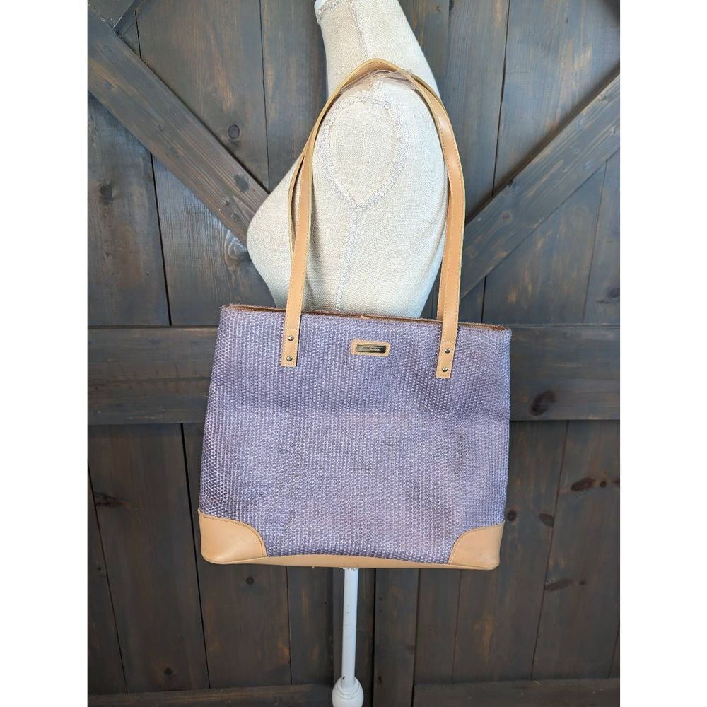 Nine West Purse Handbag Women's Lavender Zippered Top Weave Faux Leather
